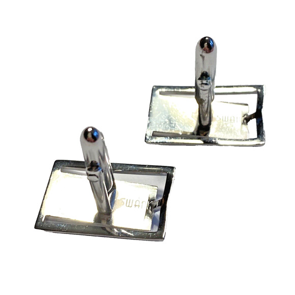 Vintage SWANK Mid Century Cuff Links Silvertone Brushed Etched Dimensional Chic - Picture 7 of 8